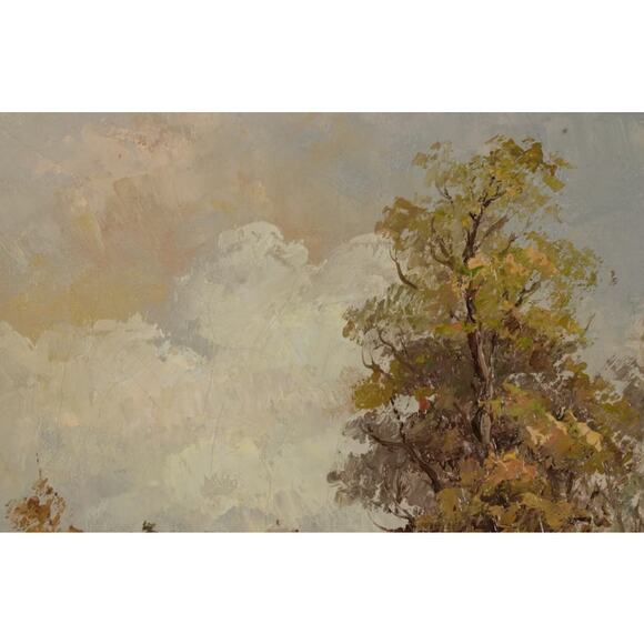 Oil Painting of Rural Pond and Distant Cottages, Mid-Late 20th Century - Picture 5 of 7